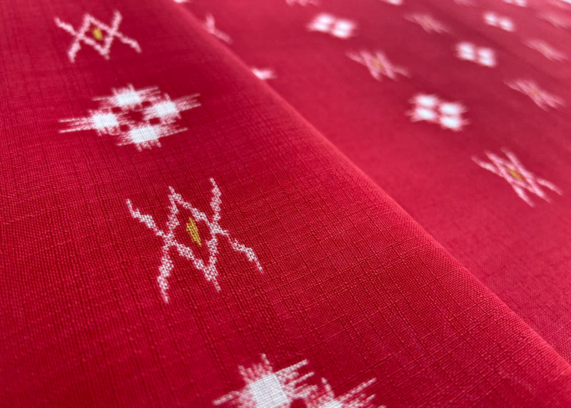 【ポリエステル　絣柄　赤】マスク生地・布単品100cm×38cm