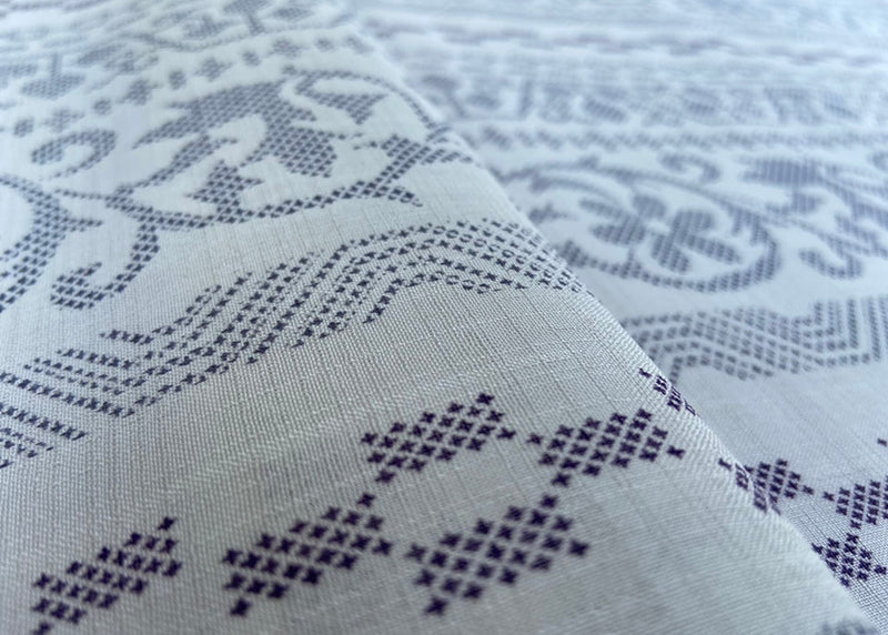 【ポリエステル　花柄ミンサー　白色】マスク生地・布単品100cm×38cm