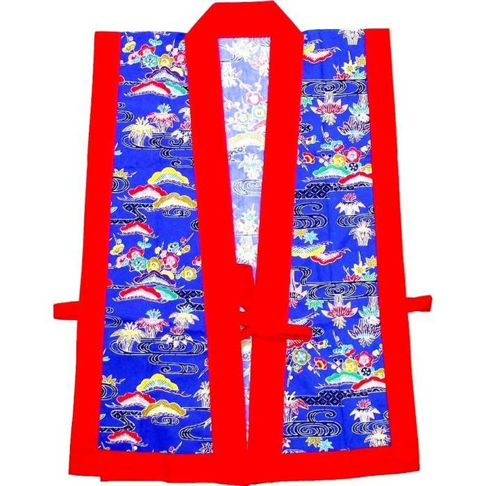 子供用エイサー打掛（赤ふち×青紅型柄）