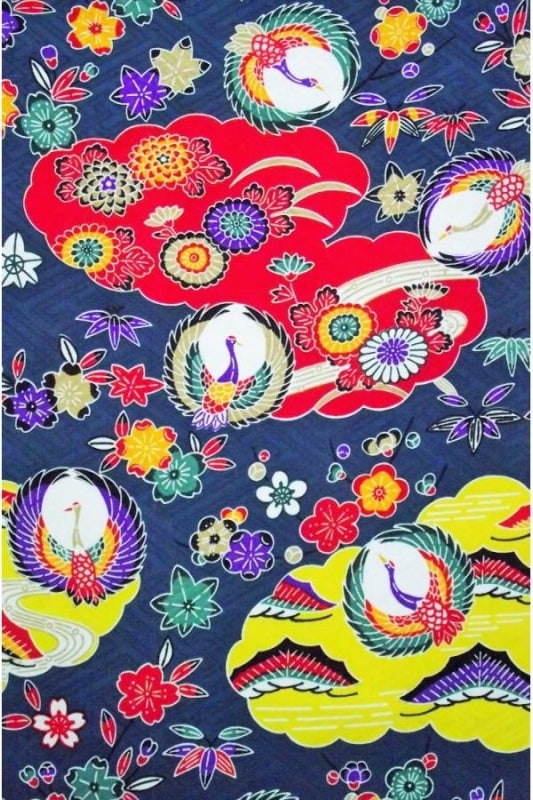 リンズ　雲取鶴丸柄 着物反物