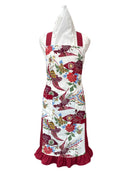 琉球染物 紅型エプロン ポケット付き_2サイズ 裾フリル付き＜ホワイト×レッド＞